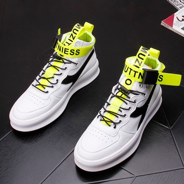 

errfc personalized luxury men leisure shoes fashion designer round toe buckle strap breathable men casual comfort shoes high top, Black