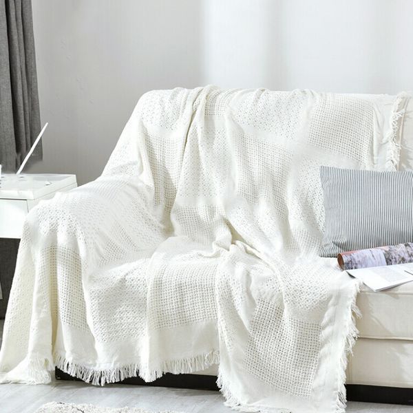 

modern solid white tassel throw blanket jacquard knitted soft sofa blankets cotton blanket on travel/plane home textile cobertor