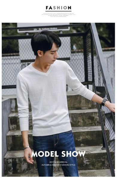 

cotton sweater men long sleeve pullovers outwear man v-neck sweaters loose solid fit knitting clothing 8colors new, White;black