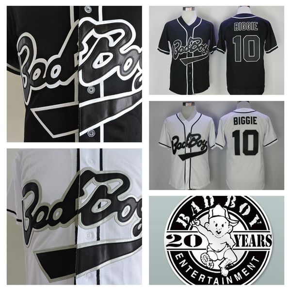 

new biggie smalls 10 bad boy black white baseball jersey badboy biggie smalls jerseys stitched 20th patch, Blue;black