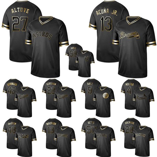 

27 Altuve 13 Acuna Jr Machado 4 Molina 9 Baez 22 Kershaw 42 Robinson 48 DeGrom 50 Betts Mens Black Gold Cool Jerseys S-3XL