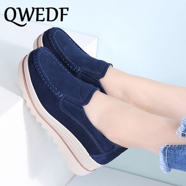 

2019 spring women flats shoes platform sneakers shoes leather suede casual slip on flats heels creepers moccasins mj-30, Black