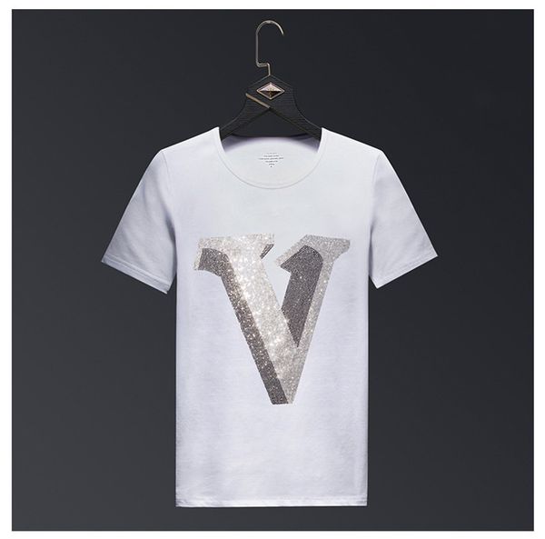 

Summer Letter V With Diamond New Short Sleeve Mens Trend Couple Dress Large Size Mens New Designer Fashion Clothing