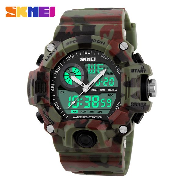 

skmei brand sports watch men digital quartz led dual outdoor waterproof 50m multifunctional wristwatches relogio masculino, Slivery;brown