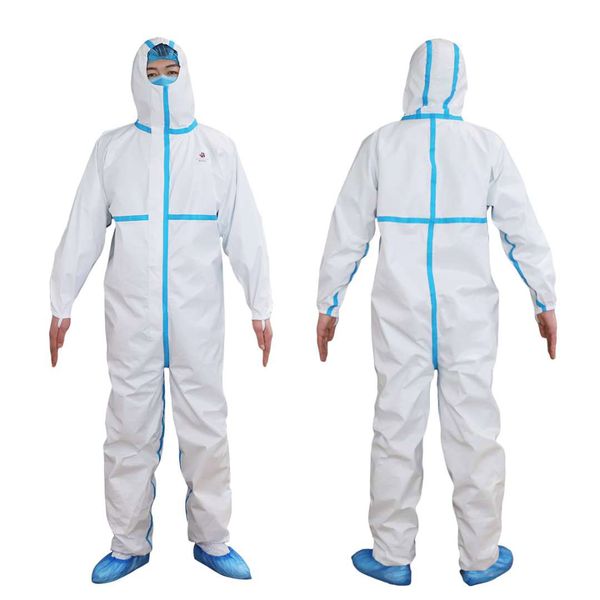 

dhl fast shipping ce certification protective hazmat suit three layer non-woven complex chemical full body overall anti bacterial clothing