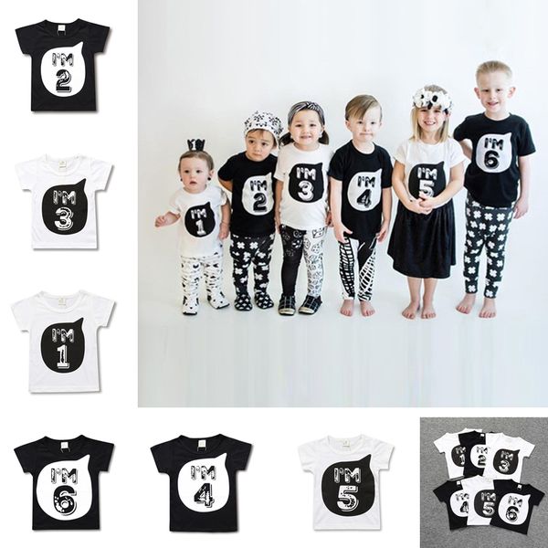 

summer children blouse t shirt cotton clothing baby kids figure letters print t-shirt tees boys girls black white tshirts dhl d3303, Blue