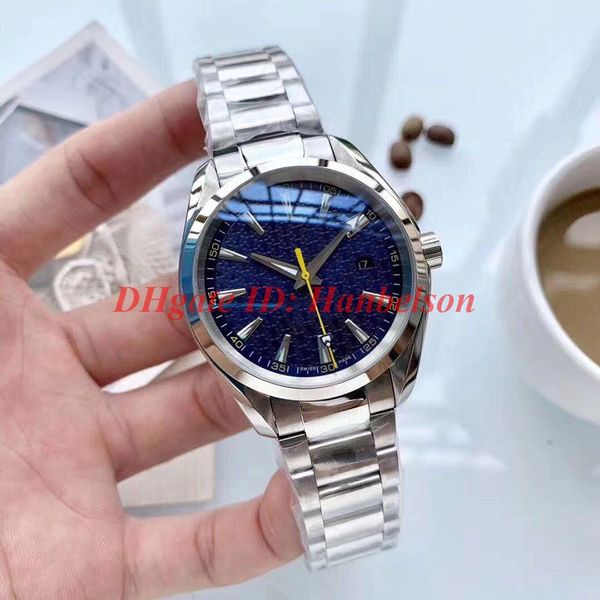 

new aqua terra 150m master designer watches luxusuhr men automatic watch blue dial steel metal strap orologio di lusso, Slivery;brown