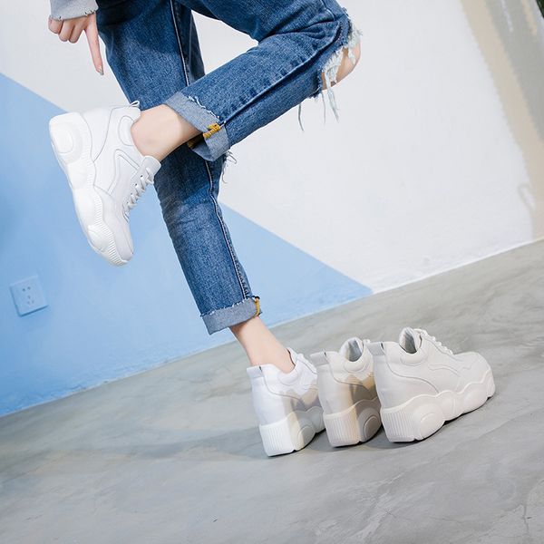 

2020 small white shoes female inside increase casual shoes female bear low help women's slope with gao 8cm women's, Black