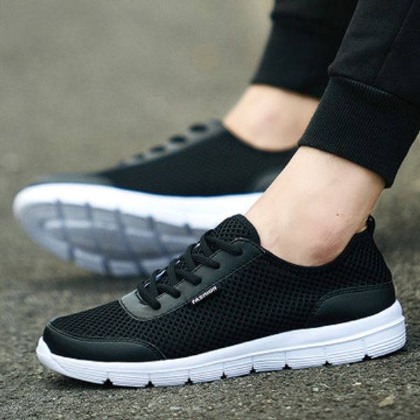 

2019 new men shoes summer sneakers breathable casual shoes couple lover fashion lace up mens mesh flats shoe big plus size, Black
