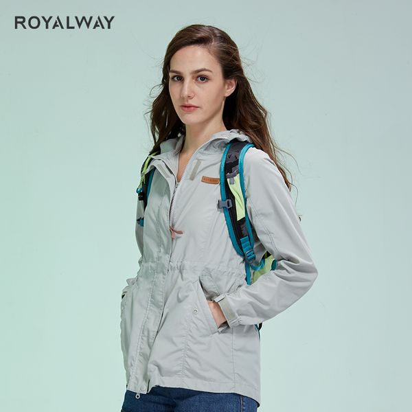 

royalway outdoor utility women camping hiking fishing cycling medium length type windbreaker waterproof jackets rfcl1234h, Blue;black