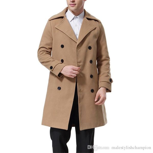 

winter designer mens coat fashion thick solid color wool coat mens slim outerwear, Black
