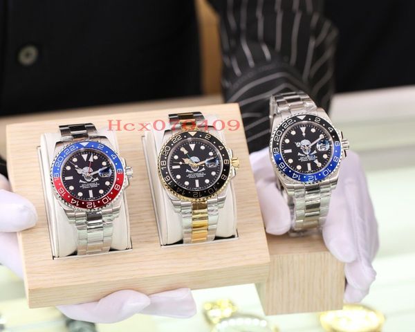 

горячий продавая высокое качество часы 41мм gmt головки привидения черный циферблат керамический ободок механические автоматические мужские, Slivery;brown