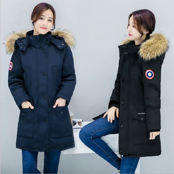 

2019 winter european and american wind outdoor thickened women's coat warm cold down jacket medium long down jacket, Black
