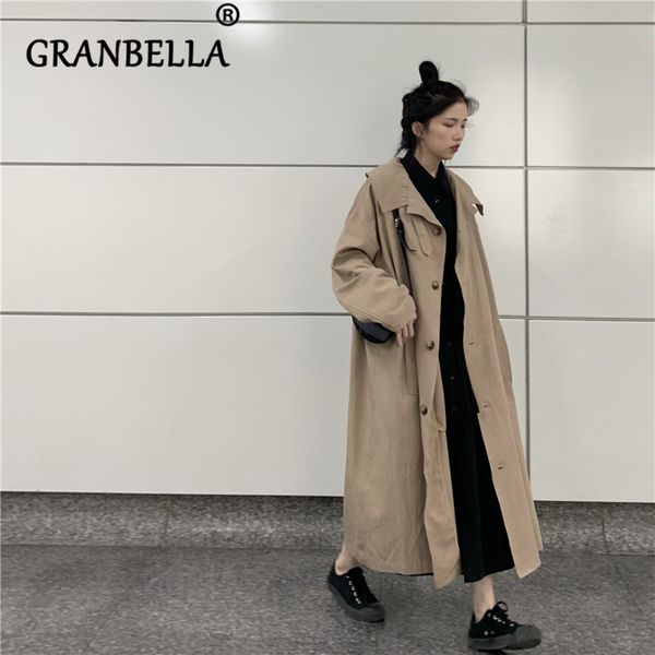 

2019 chic turn-down collar thin casual trench coat women long sleeve solid khaki color classic female elegant coats, Tan;black