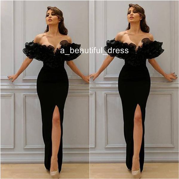 

mermaid evening dresses boat off-shoulder with yousef aljasmi labourjoisie trumpet evening gowns party dresses front split ed1195, Black;red