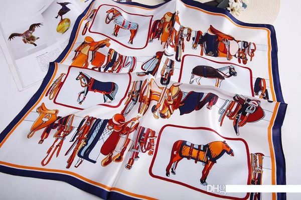 

womens horse print neckerchief design luxury women square silk scarf spring summer beach kerchief 50cm*50cm, Blue;gray