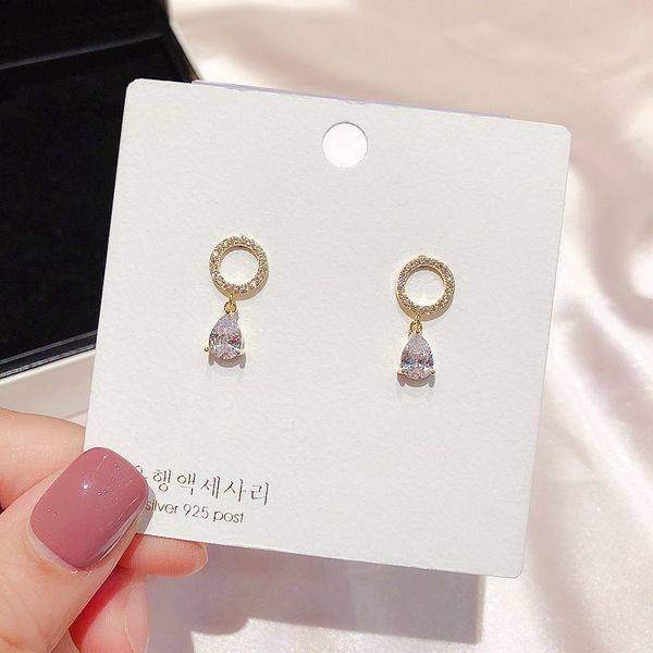 

high-end small water drop cubic zircon dangle earrings gold color cz stone crystal women earrings jewelry, Silver