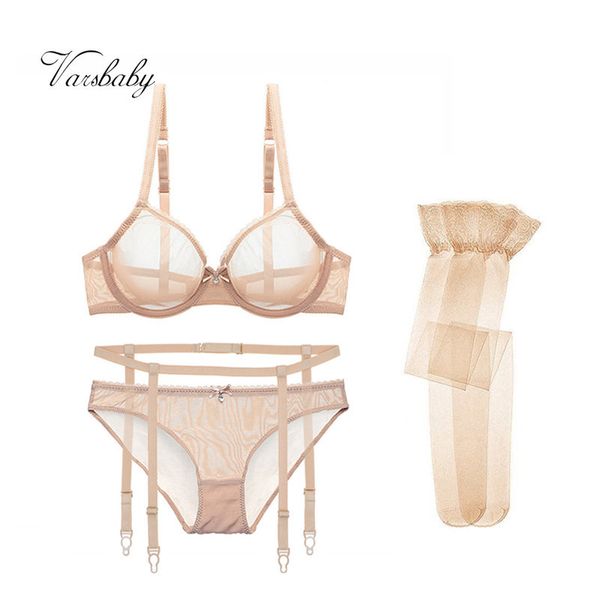 

varsbaby sexy сквозной пряжи подкладки косточках комплект бюстгальтера бюстгальтеров + подвязки + трусики + чулки 4 шт для дам, Red;black