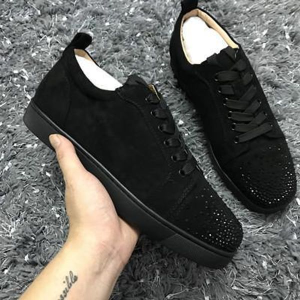 

brand low flats shoes spikes flats shoes red bottom for men and women leather sneakers party designer casual shoes mh189605, Black