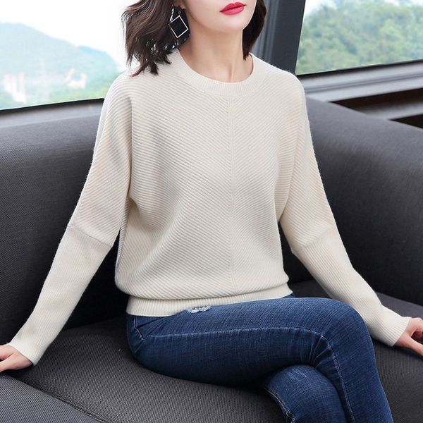 

2019 новый свободный облегать рукав полосатый вязаный bottomshirt женщин, White;black