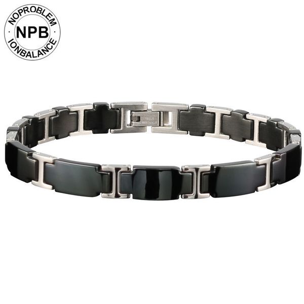 

noproblem 065 3000 ions balance ceramic beads power therapy choker punk fitness tourmaline germanium charms men's bracelet, Golden;silver