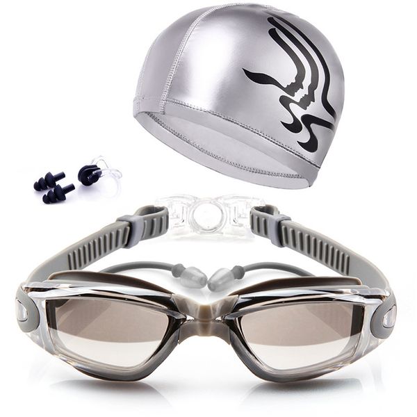

swimming glasses kit coated lens anti fog swim goggles + cap + case nose clip ear plugs edf88