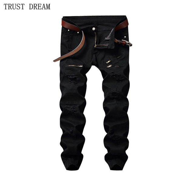 

fashion mens solid jogger slim jeans man mode homme denim pants male baggy crippled hole jeans amazing trousers, Blue