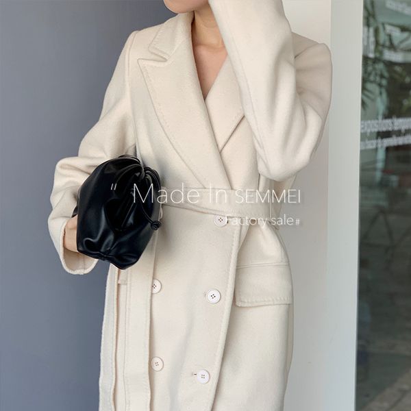

wool coat women female long maxi white winter thick wool blends coat runway brand warm 100% outfit 2019 high quality, Black