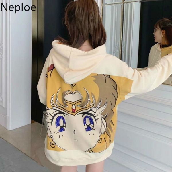

neploe beauty girl sweatshirt sailor moon print sanitary clothes cartoon diamond outwear loose pullovers harajuku hoodie 80204, Black