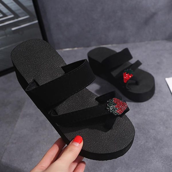 

women bohemian flip flops wedges shoes strawberry women cross strap non-slip clip toe beach shoes ladies outdoor slippers