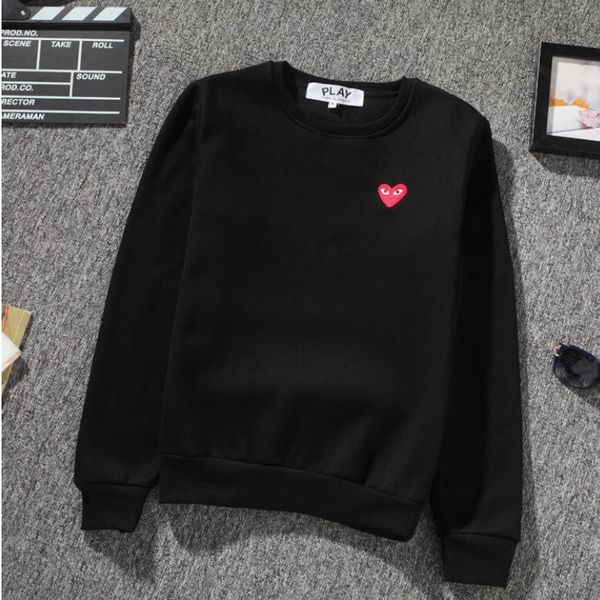 

play new arrival brand classic commes des garcons red heart loose casual hoodie men women thick red heart embroidery pullover hoodies p7v0, Black;brown
