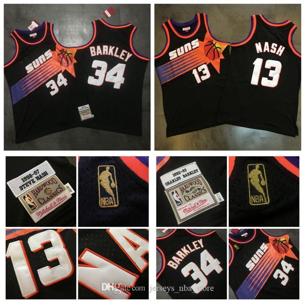 

men phoenix suns 13 steve nash charles 34 barkley mitchell & ness black 1992-93 1996-97 hardwoods classics swingman jersey 04, Black;red