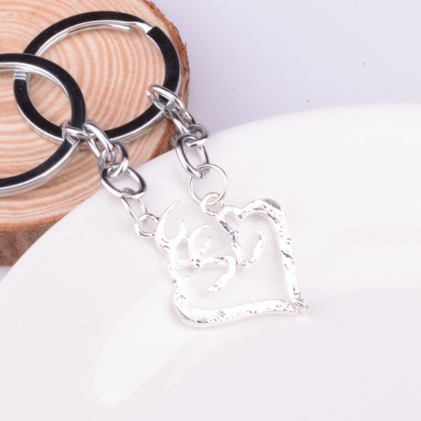 

deer hunting buck doe kissing broken half coin key chains friendship friends keyrings keychain lover couples cars, Silver