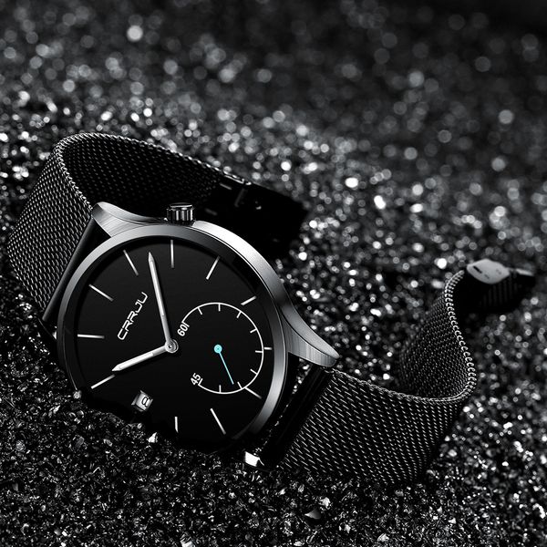 

2020 crrju brand mens watches luxury quartz casual watch men stainless steel mesh clock relogio masculino drop shipping, Slivery;brown