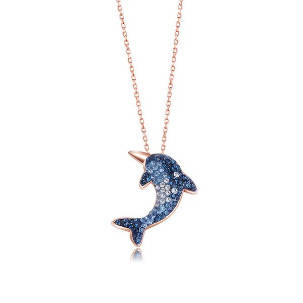 

2019 new dolphin pendant s925 silver necklace korean fashion gradient blue crystal necklace boutique women's jewelry