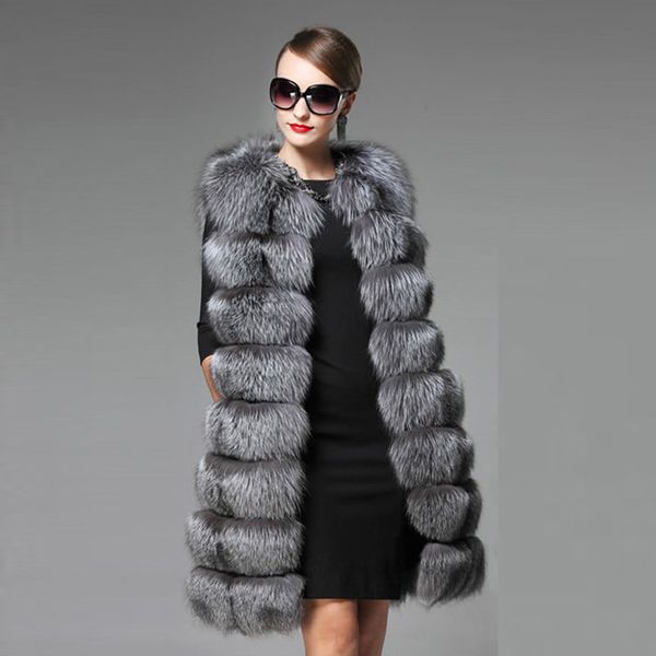 

2019 искусственного меха жилет зимние пальто для женщин толстые теплые натуральный мех жилет длинный пушистый пальто леди искусственного плю, Black