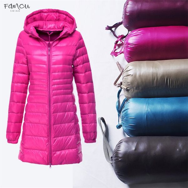 

New 2019 Autumn Winter White Duck Downs Thin Women Long Parka Casual Hooded Coat Female Casual Slim Ultralight Jacket Jacket 6Xl 7Xl