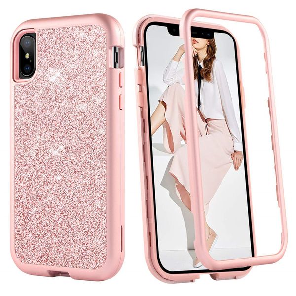 Für iPhone XR Hülle Luxus Frauen Bling Glitzer Cover Heavy Duty Hybrid Ganzkörper Schutzhülle Defender Case für iPhone XR XS Max