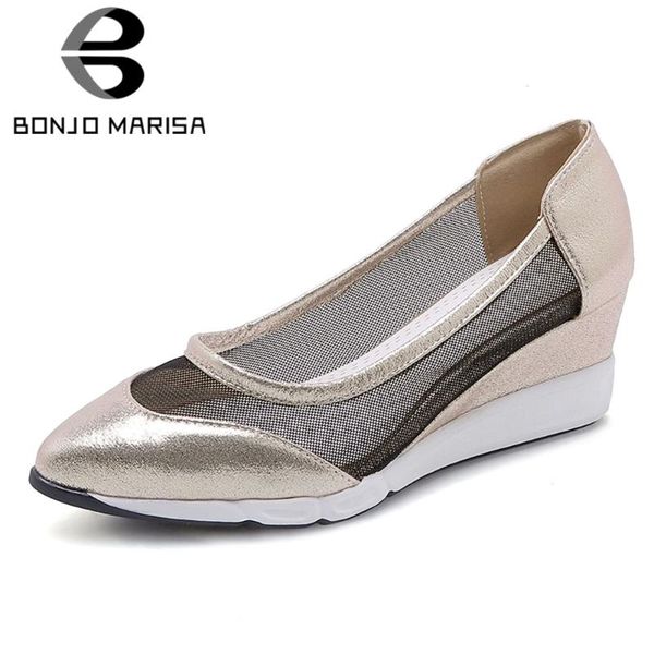 

bonjomarisa new summer comfort wedges pumps breathable mesh pumps women elegant pointed toe shallow shoes woman, Black