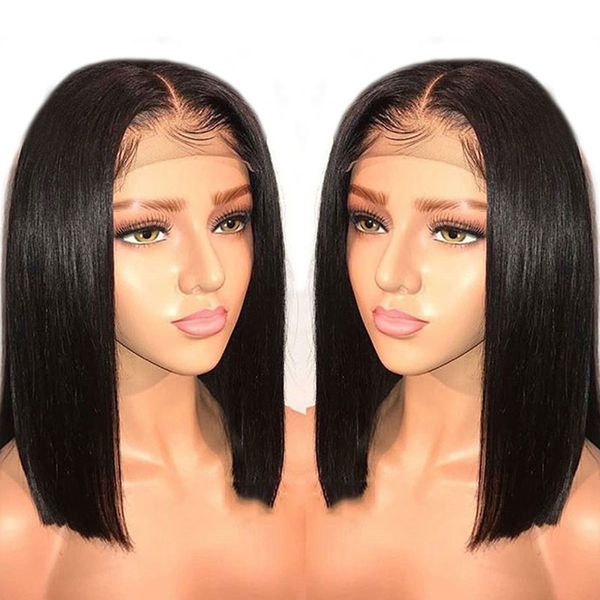 Yeni düz saç peruk kadın dantel peruk siyah kısa saç kimyasal fiber başlık
