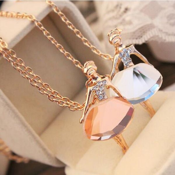 

2019 gold/silver chain shiny crystal ballerina girl pendant necklace statement long necklace jewelry female long necklace women