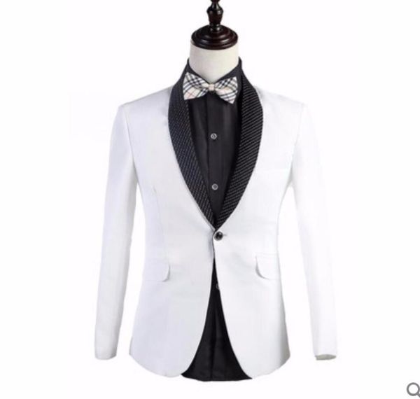 

2019 new men's clothing fashion slim costume slim white wedding dress groom suits the host singer costumes clothes, White;black