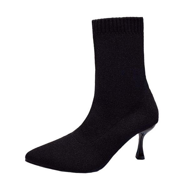 

black knitting sock boots women pointed toe slim high heel stiletto pumps booties ladies shoes botas mujer invierno p376