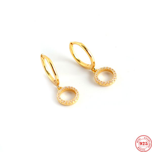 

100% s925 sterling silver women's earrings round inlaid crystal zircon temperament wild studs gold color jewelry, Golden;silver