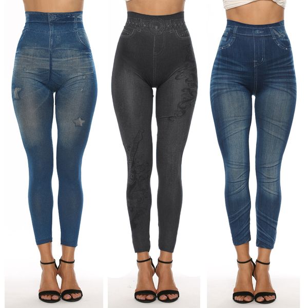 

2019 women new fashion classic stretchy slim leggings imitation jean skinny jeggings skinny pants big size bottoms le399, Blue