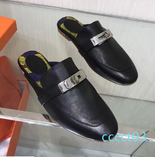 

u733 40 many colors genuine leather belt mules shoes flat sandals white black red ct03