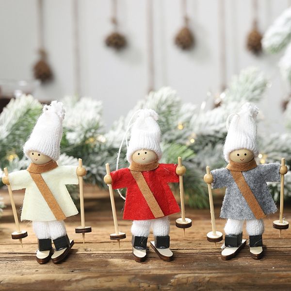 

new skiing wooden doll decores christmas pendants decorative hanging figurine ornaments holiday gift decorations droppingship