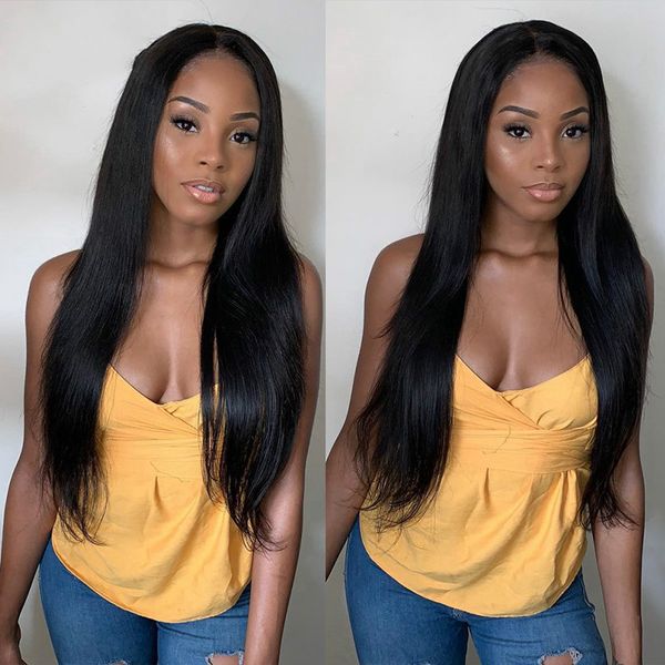 

lace closure wig straight peruvian lace front human hair wigs for women remy hair straight wig with baby hair natural hairline, Black