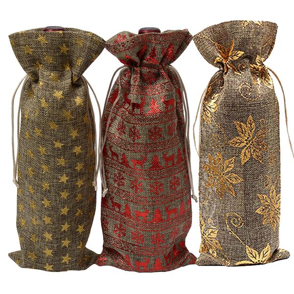 Christmas Decoration Wine Bags Dustproof Wine Bottle Cover Linen