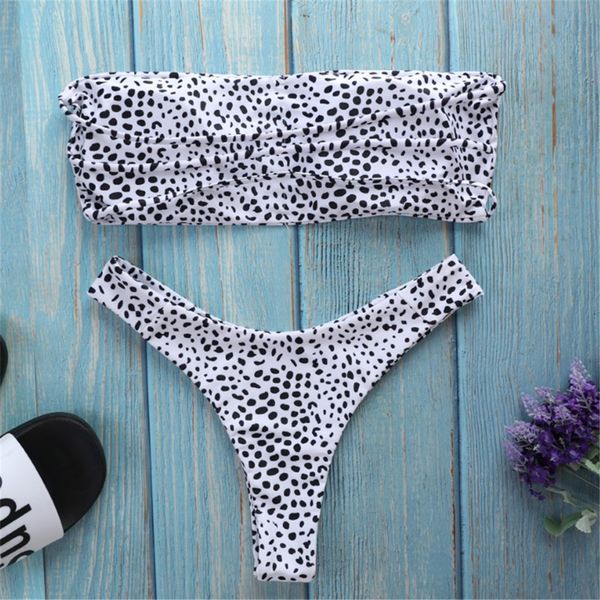 

bikini set high waist swimwear women beach wear leopard tube swimsuits push-up pad bra brazilian swimsuit female bikini, White;black